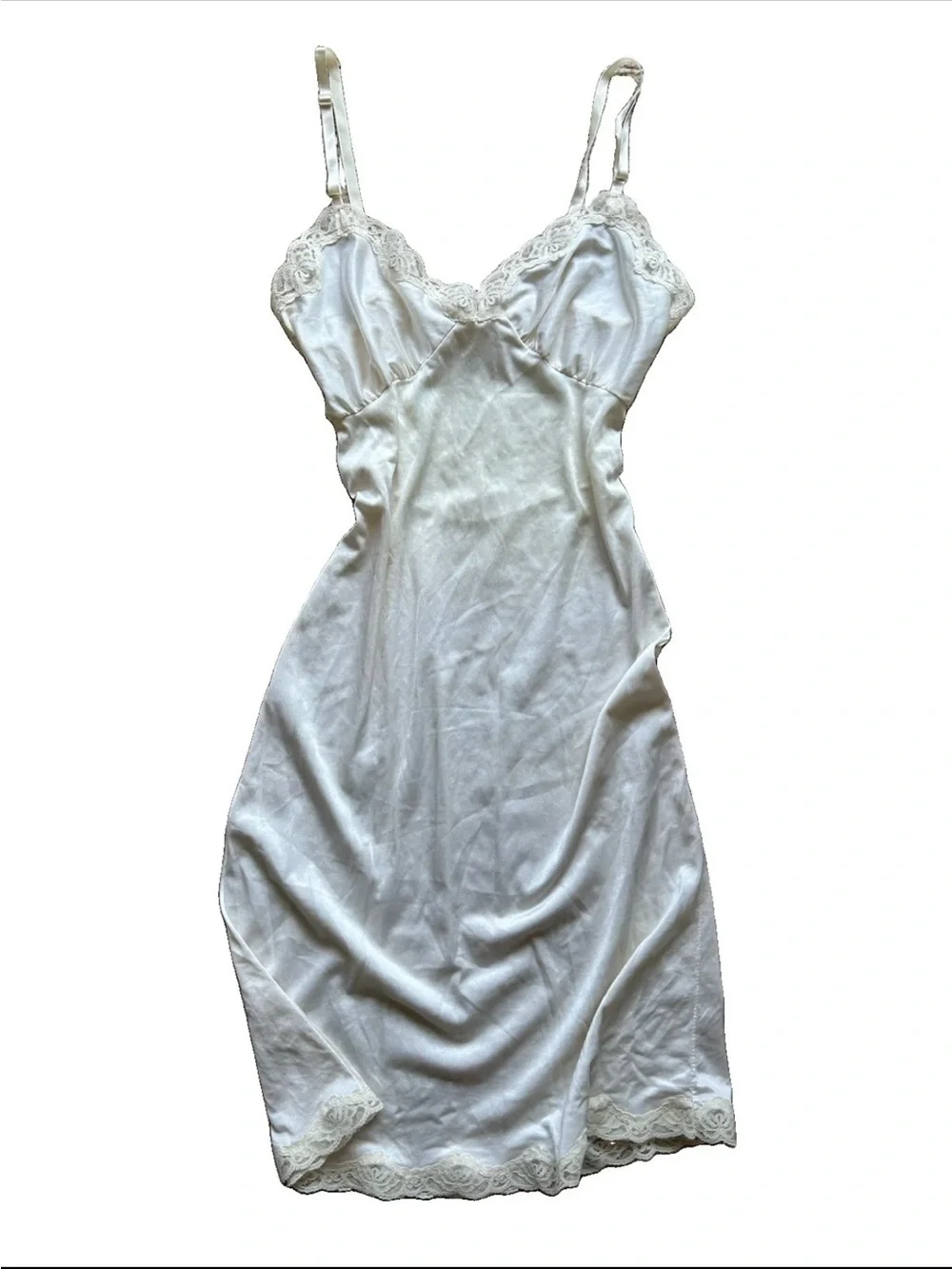 Vintage Y2K 90s Ivory Slip Dress S Babydoll Romantic Cottagecore Lace Trim Sheer